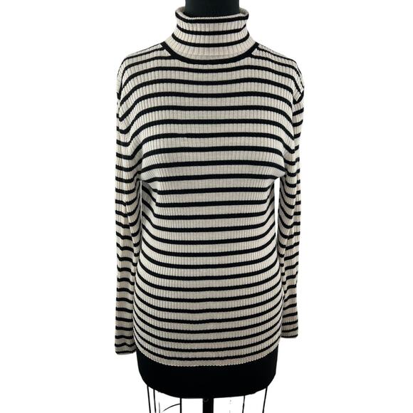 Massimo Dutti Beige Black Top Woo Cashmere Stripe High Neck Size X-Small XS NEW - Picture 1 of 8